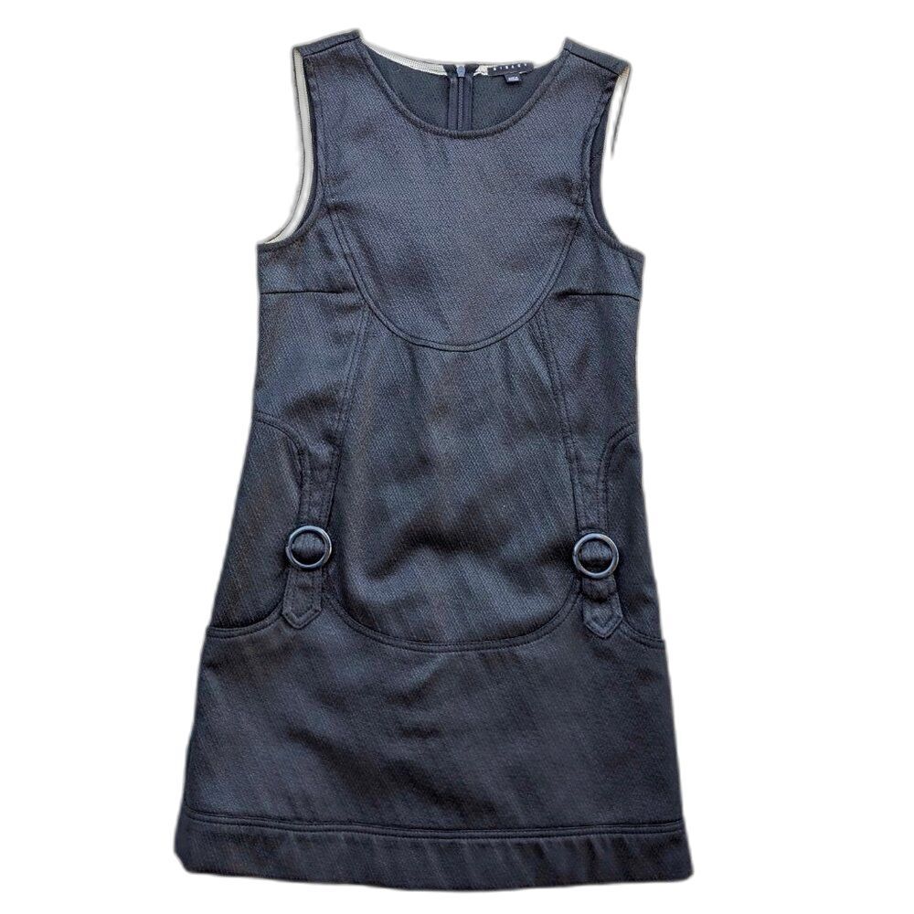 SISLEY Black Metallic 60s Vibes A-line Mini Dress w/Pockets & Buckles, Size XS